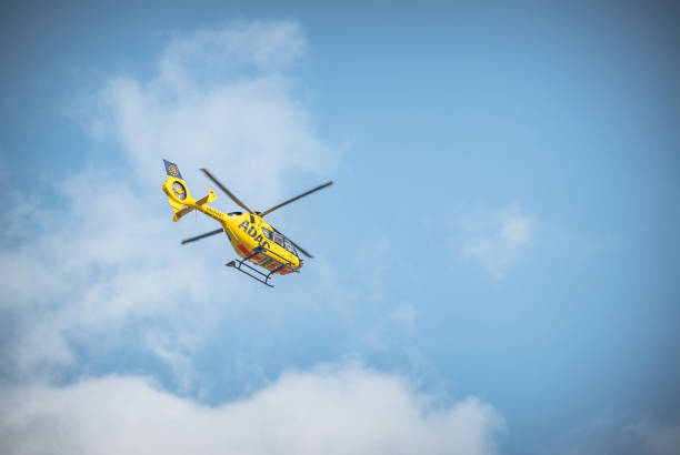ADAC Helicopter Hamburg, Germany - March 26, 2021: ADAC Helicopter in the sky adac stock pictures, royalty-free photos & images
