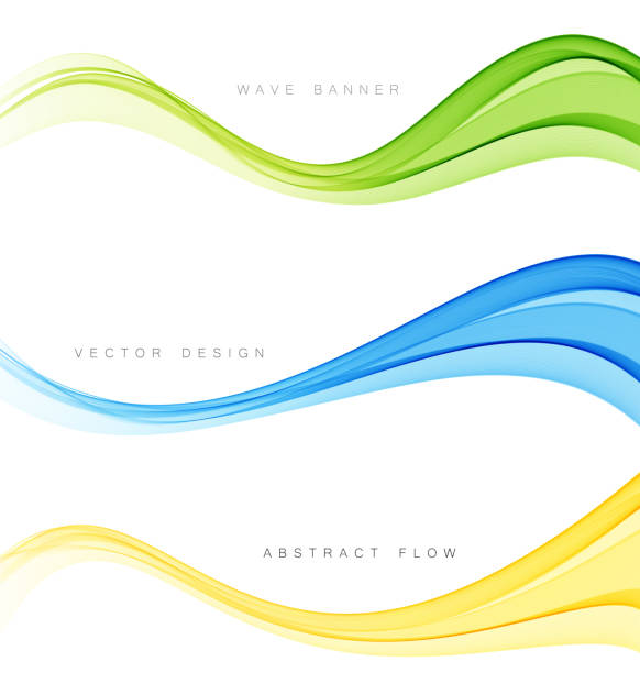 illustrazioni stock, clip art, cartoni animati e icone di tendenza di insieme di elementi di progettazione delle onde astratte di colore - swirl backgrounds blue single line