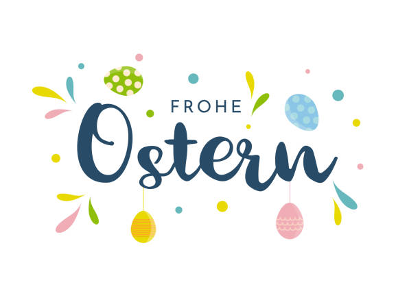 illustrations, cliparts, dessins animés et icônes de joyeuse pâques german text (happy easter). vector - easter egg pastel colored text easter