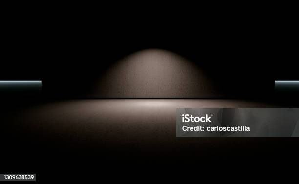 Empty Dark Space3d Illustration Stock Photo - Download Image Now - Darkroom, Spotlight, Backgrounds
