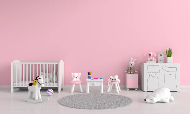 istock Pink child room interior with copy space, 3D rendering 1309642850