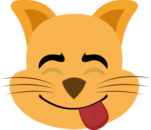 ilustrações de stock, clip art, desenhos animados e ícones de vector emoticon  illustration cartoon of a cat's head with a joyful expression of pleasure with its eyes closed and sticking out its tongue - comic book animal pets kitten