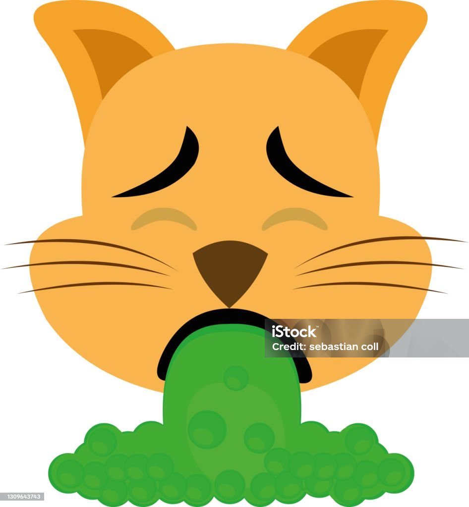 Vektor uttryckssymbol illustration tecknad film av kattens huvud med ett äcklat uttryck, kräsa upp - Royaltyfri Kräkas vektorgrafik