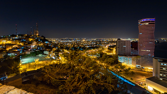 Guayaquil residential neighborhood and building at night