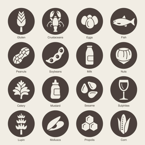 Food allergens vector icons Common food allergens vector icon set pollen stock illustrations