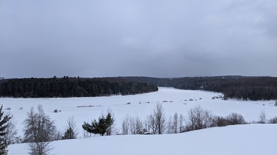 Agricultural landscape under the snow of the Eastern Townships region