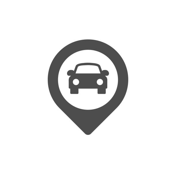 ilustraciones, imágenes clip art, dibujos animados e iconos de stock de pin mapa ubicación coche icono plano - park and ride