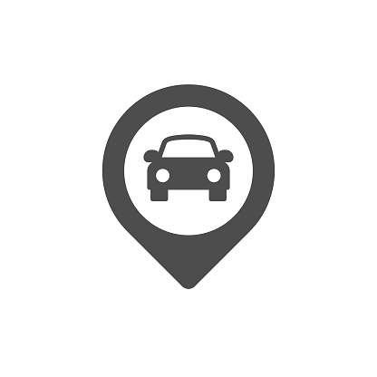 Pin map car location flat vector icon.