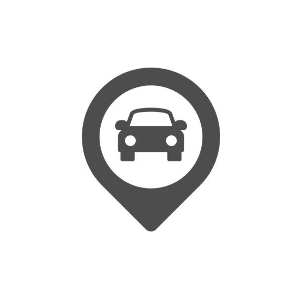 Pin Map Car Location Flat Icon Pin map car location flat vector icon. parking stock illustrations