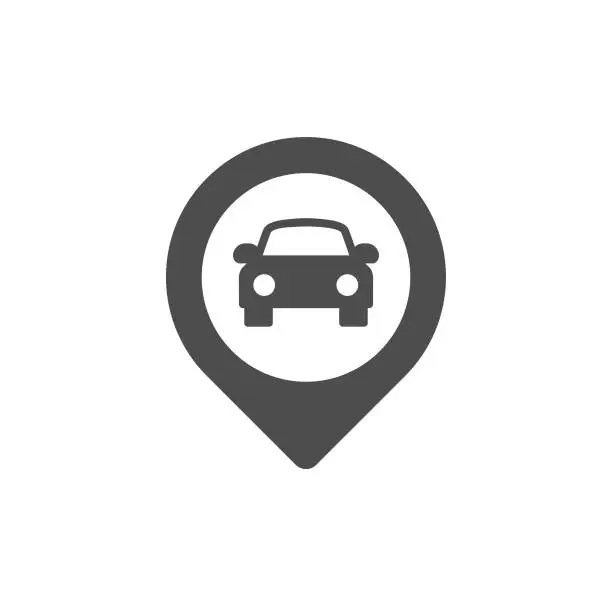 Vector illustration of Pin Map Car Location Flat Icon