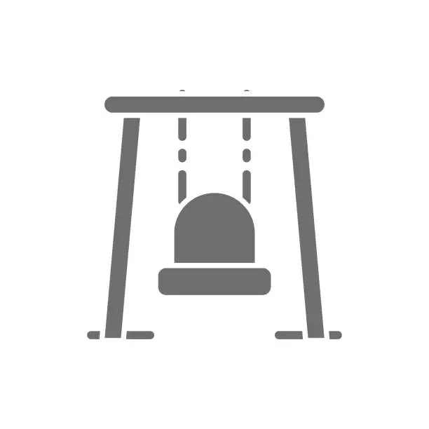 Vector illustration of Vector single swing for playground grey icon.