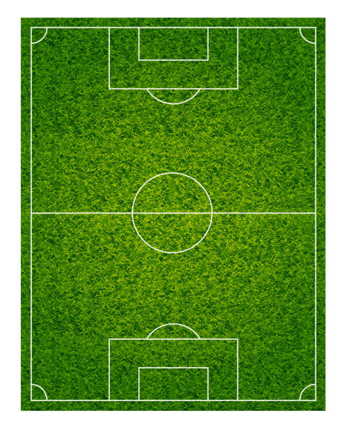 istock Realistic classic football field with two-tone green coating 1309658464