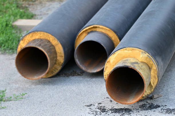 istock Rusty steel pipe with heat insulation 1309659602