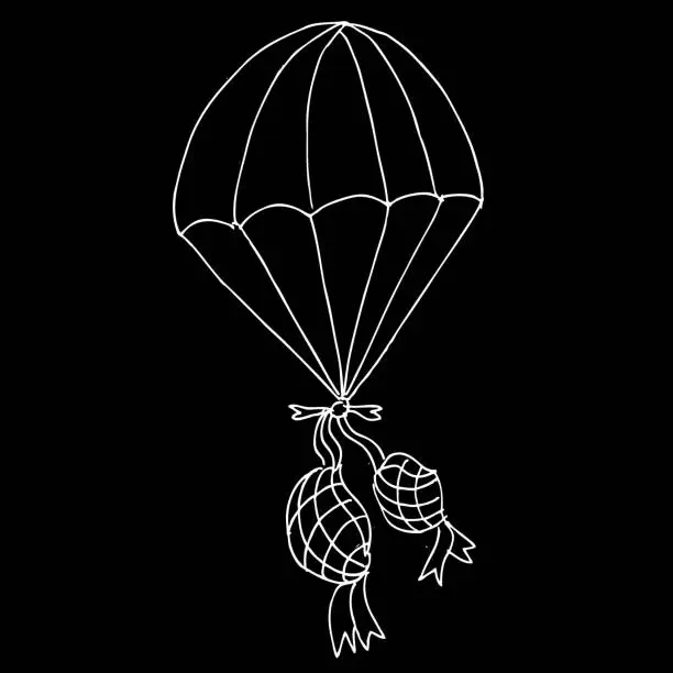 Vector illustration of black and white parachute with ketupat