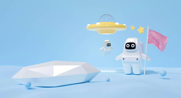 3d blue pastel background abstract scene. Cute cartoon astronaut kid in space ship and UFO toy. 3d rendering for white podium pedestal, banner, display product and stage design. Creative ideas minimal escena abstracta de fondo pastel azul 3d. lindo niño astronauta de dibujos animados en la nave espacial y juguete ovnis. renderizado 3d para pedestales de podio blanco, banner, producto de exhibición y diseño de escenario. ideas creativas mínimas