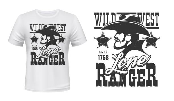 ilustrações de stock, clip art, desenhos animados e ícones de ranger t-shirt print mockup, wild west cowboy - cowboy hat hat wild west black