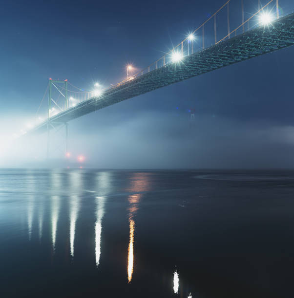 istock Bridge On Foggy Night 1309667780