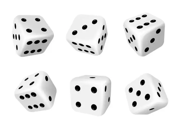 Vector illustration of Dice isolated 3d objects, gambling game and casino
