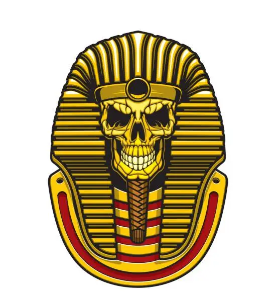 Vector illustration of Egyptian pharaoh skull with gold mask