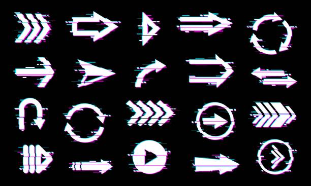 ilustrações de stock, clip art, desenhos animados e ícones de arrows pointers icons, design element with glitch - bending over backwards