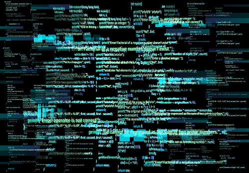 Programmer screen glitch or software development error background. Program code critical bug, hardware failure or virtual environment crush concept. Glitching computer screen with code lines vector