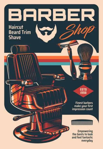 Vector illustration of Barber shop vector vintage advertising poster