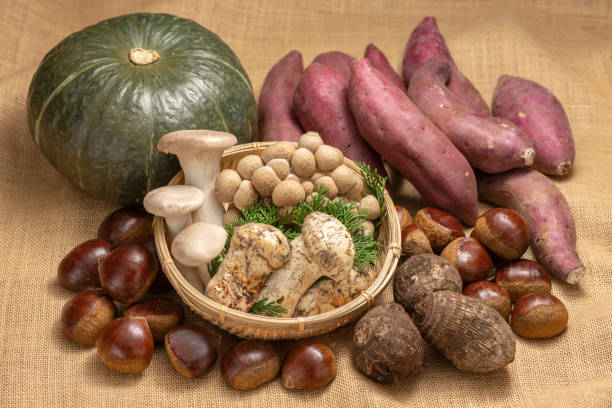 The taste of autumn in Japan. Harvested crops. The taste of autumn in Japan. Harvested crops. matsutake mushroom stock pictures, royalty-free photos & images