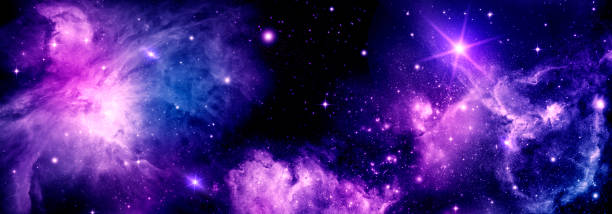 istock Nebula and stars in the night sky web banner, space background 1309671804