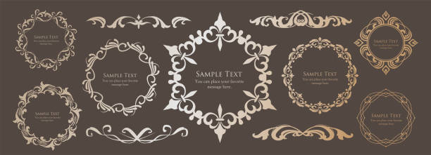 illustrazioni stock, clip art, cartoni animati e icone di tendenza di set di design del telaio vintage. design del motivo fine e bello - corner paper ornate frame