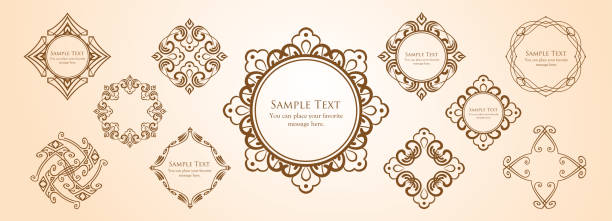 illustrazioni stock, clip art, cartoni animati e icone di tendenza di set di design del telaio vintage. design del motivo fine e bello - corner paper ornate frame