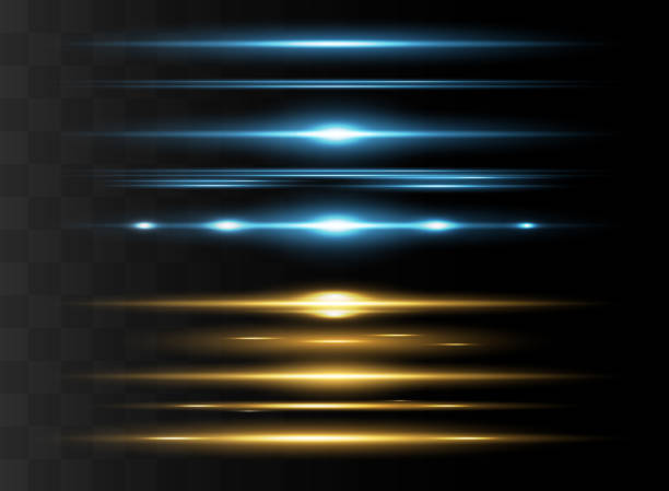 Red horizontal lens flares pack. Laser beams, horizontal light rays. Beautiful light flares. Glowing streaks on dark background. Red horizontal lens flares pack. Laser beams, horizontal light rays.Beautiful light flares. Glowing streaks on dark background. Luminous abstract sparkling lined background. flare stack stock illustrations