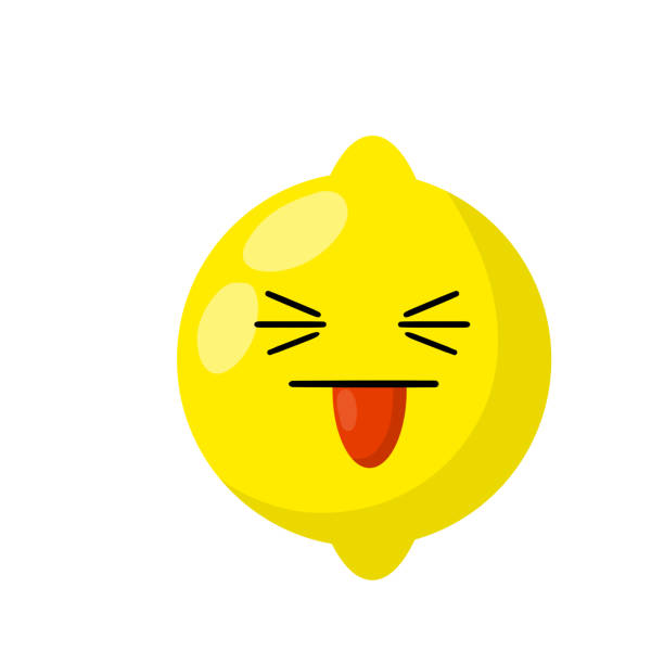 Mascot and emotions. Funny and cute yellow element. Mascot and emotions. Funny and cute yellow element. Cartoon flat illustration. Lemon with face. Eyes, mouth on sour fruit. sour face stock illustrations