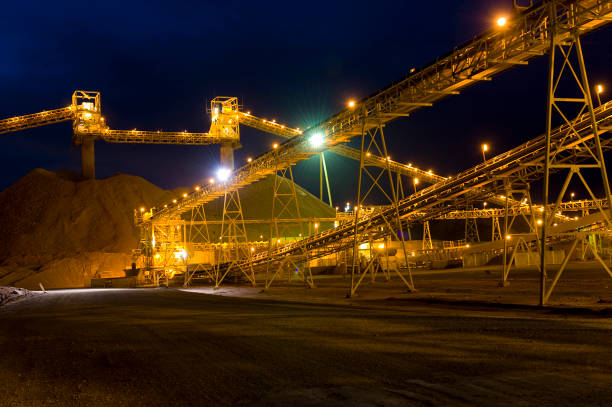Mine elevators. night time gold mine processing ore. copper mine photos stock pictures, royalty-free photos & images