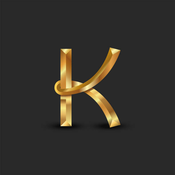 istock Golden 3d letter K  monogram, creative identity mark, metallic facet gold business card emblem 1309679621