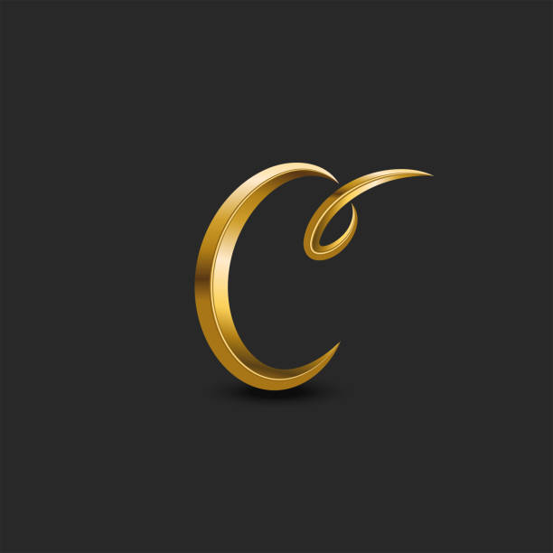 istock Calligraphic golden letter C curl monogram , feminine 3d initial symbol in the vintage style, creative facets emblem for fashion boutique gold color. 1309679647