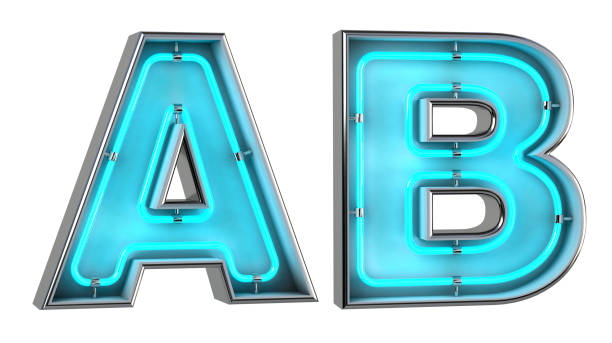 alphabet a и b. neon свет 3d буква с светящимися синими трубками. 3d иллюстрация. - letter b typescript alphabet metal стоковые фото и изображения