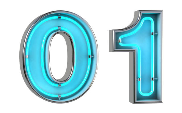 istock Number 0 and 1. Neon light 3d number with glowing blue tubes. 3d illustration. 1309680261