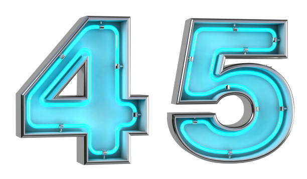 Number 4 and 5. Neon light 3d number with glowing blue tubes. 3d illustration. Number 4 and 5. Neon light 3d number with glowing blue tubes. 3d illustration. 3d silver steel number 4 stock pictures, royalty-free photos & images