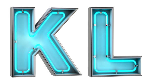 Alphabet K and L. Neon light 3d letter with glowing blue tubes. 3d illustration.