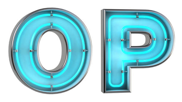 istock Alphabet O and P. Neon light 3d letter with glowing blue tubes. 3d illustration. 1309680285