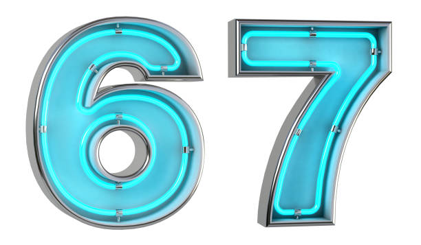 istock Number 6 and 7. Neon light 3d number with glowing blue tubes. 3d illustration. 1309680298