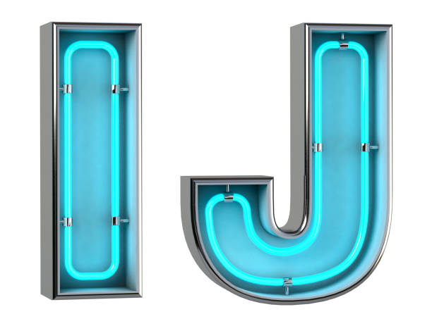 istock Alphabet I and J. Neon light 3d letter with glowing blue tubes. 3d illustration. 1309680304