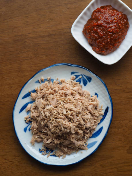 istock Canned tuna on a porcelain plate 1309680546