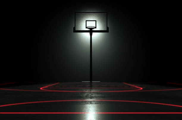 objetivo deportivo iluminado futurista - basketball court equipment fotografías e imágenes de stock