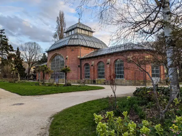 Nice architecture of the greenhouse in the botanic garden  in Montigny les Metz