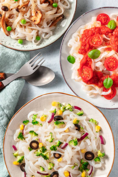 istock Konjac pasta with various toppings, overhead close-up shot 1309688883