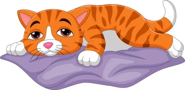 Vector illustration of Tired cartoon cat sleeping on the pillow