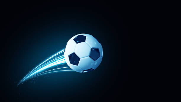 istock Soccer ball speed fast magic effect in blue flames and lights black background 3d rendering 1309693240