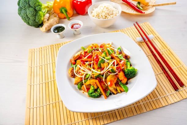 istock sweet and sour chicken with rice and vegetables 1309696160