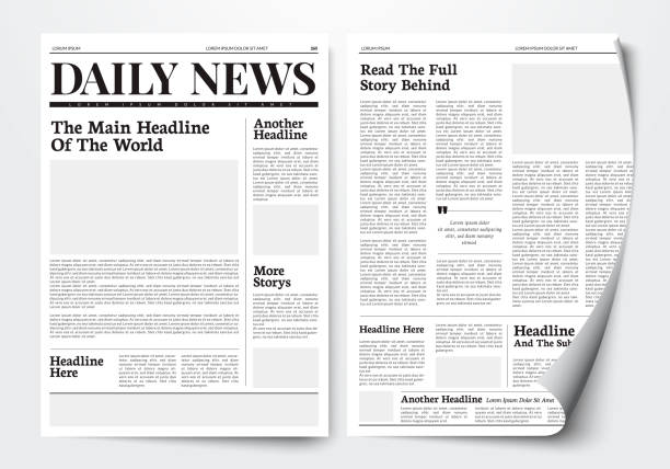 вектор иллюстрация ежедневный шаблон газеты новости с текстом и изображением заполнителя. - paper stock illustrations